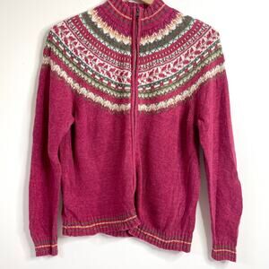 Vintage Y2K Fair Isle Nordic Full Zip Up Sweater Womens S Scandi Cottagecore